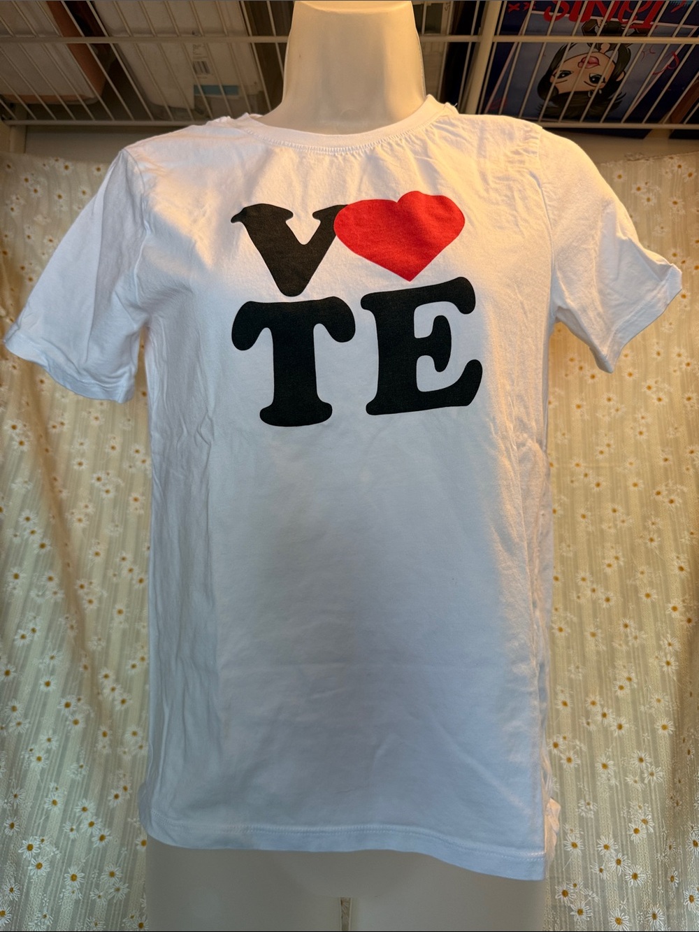 H&M White Tee with Black Letters and Red Heart